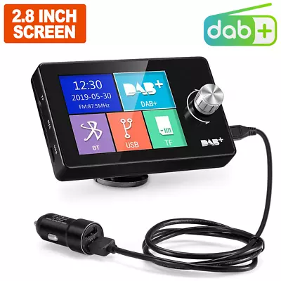 2.8  USB DAB+ Digital Radio Adapter Car FM Transmitter LCD AUX Receiver Charger • £38.59