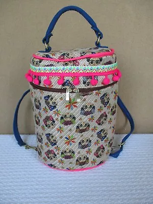 Frida Kahlo Print Woven Cloth Backpack Purse Handbag Excellent 11  Mexico • $19.99