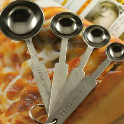 4pcs Stainless Measuring Spoons Tea Coffee Cooking Baking Measure Scoop Cup • £3.59