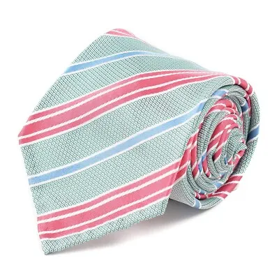 Sartorio Napoli By Kiton Mint Green Ribbon Stripe Unlined 7-Fold Silk Tie NWT • $119