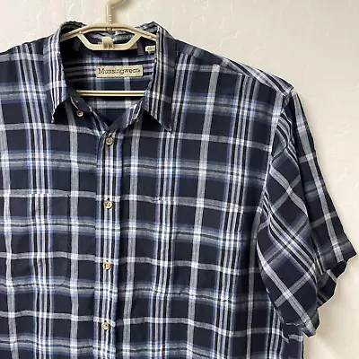 Munsingwear Wrinkle Free Men L 51x29 Blue Short Sleeve Butn Down Plaid Shirt EUC • $17.97