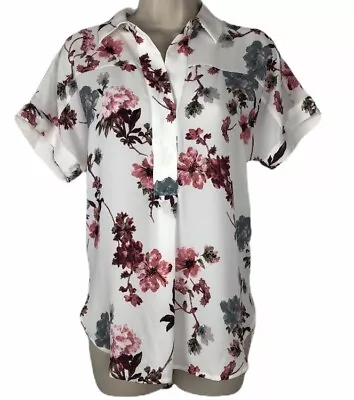 NEW Vince Camuto Women's Floral Career High Lo Hem Blouse Ivory Pink Top XS $79 • $15