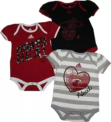 Miami Heat Girls Team Stripe 3pc Creeper Set Infant Baby Bodysuit • $17