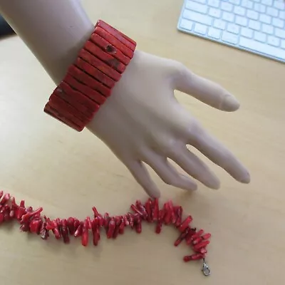 Natural Red Coral Necklace Bracelet Set Chunky Mediterranean Beads • $99