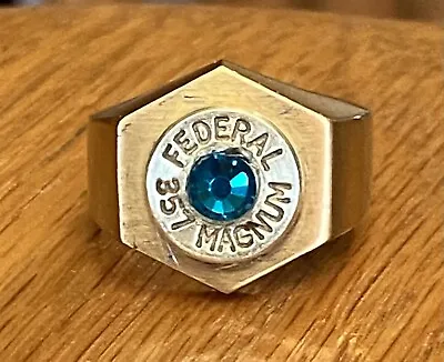 Federal 357 Magnum Brass Bullet Casing Hexagonal Ring Size 7 With Teal Crystal • $19.99