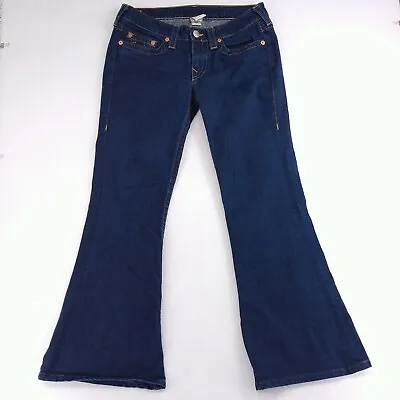 True Religion Carrie Jeans Womens Size 31 Short 28  Flare Leg Low Rise Dark Wash • $50