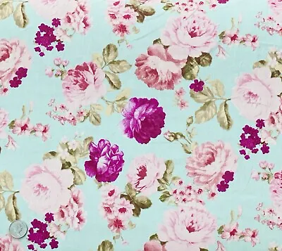 £6.95 • Buy 100% Cotton Poplin Fabric By Fabric Freedom English Rose Floral Flower Dress MNT