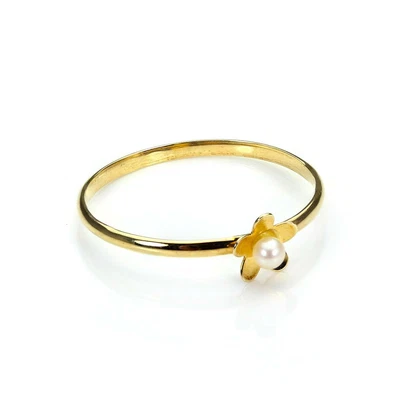 £48 • Buy 9ct Gold Stacking Ring With Freshwater Pearl Flower / 1.3mm Band / Rings / Midi