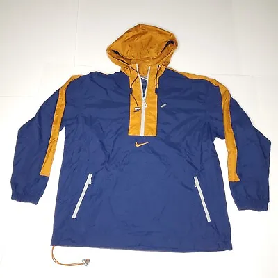 Vintage Nike Large Windbreaker Center Check Swoosh Hooded Jacket Blue Orange • $39.97