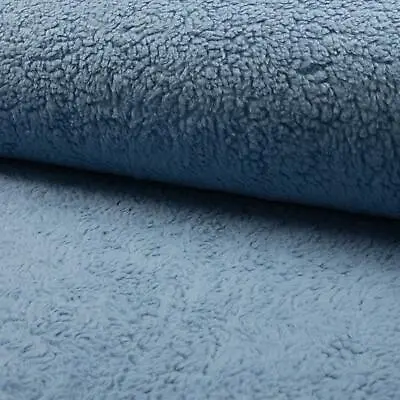 Cotton Teddy Sherpa Fleece Fabric Material - DUSTY BLUE • £7.99