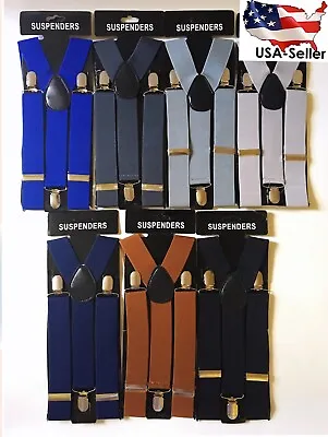 $9.50 • Buy Wide Suspenders For Mens Suspenders Adjustable Clip-On Y-Back Heavy Duty Black