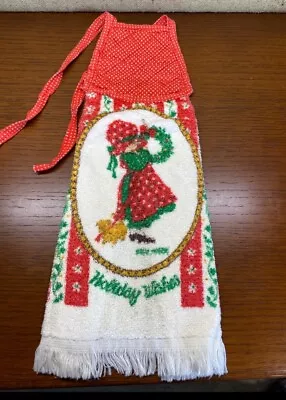 Vintage Christmas Hanging Hand Towel Holly Hobbie Holiday Wishes • $6.99