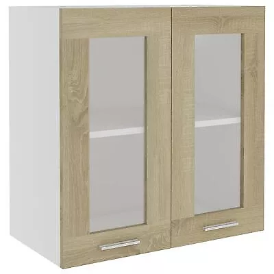 Wall Mounted Cabinet Floating Wall Shelf Storage Unit Cupboard 2Glass Door Oak • £59.99