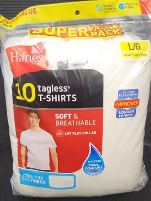 10 Pack Hanes Men's White Crew T-Shirt Super Value Cotton Size L • $30.99