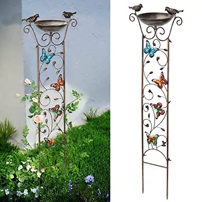 Bird Bath With Trellis Outdoor Antique Garden Iron Plant Trellis With Decorative • $39.90