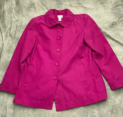 Chicos Jacket Womens 1 Medium 8 Pink Fuschia Sparkly Cotton Ruchced Collar • $18.73