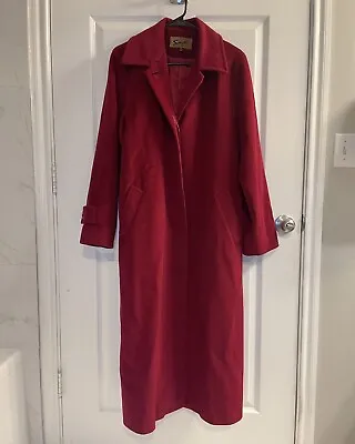 Vintage Sachi Collection Red Angora Wool Blend Overcoat Dress Coat Size 12 • $92.95