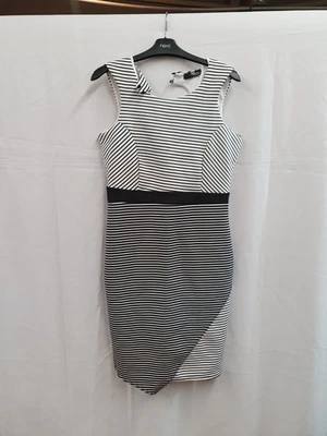 £5 • Buy Worn Size 14 Jane Norman Black & White Stripe Pencil Dress - 337