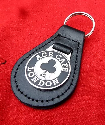 Ace Cafe London  Black Leather  & Enamel Motorbike  Keyring / Key Chain • £4.99