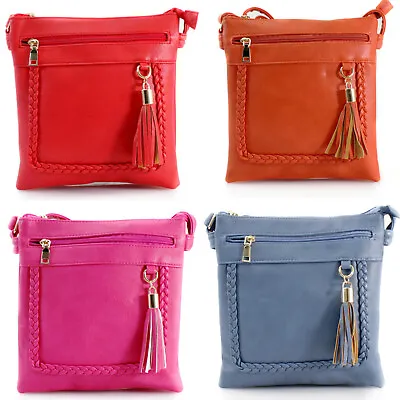Front Zipped Pocket Tassels Finish Crossbody Bag Women Braided Shoulder Bag 1113 • £16.48