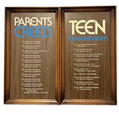 Vintage Dickson’s Wall Art Signs Parents Creed & The Teen Commandments 16”x 9.5” • $54.99