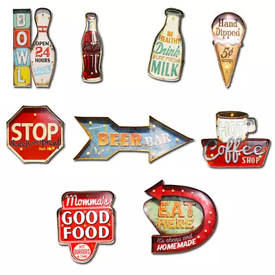 Vintage Retro Metal Wall Hanging Arrow Sign LED Light Bar Room Store Cafe Decor • $34.84