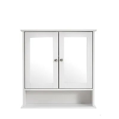 Double Door Mirror Bathroom Wall Cabinet Storage Cupboard Wooden Shelves White • £29.79