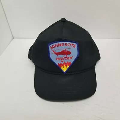 Vintage Minnesota Helitak Fire Protection Snapback Black Hat Large Patch • $24.95