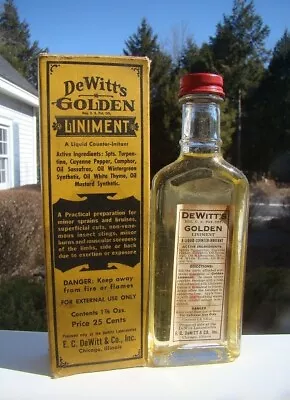 Vintage Label Box & Contents De WITT'S GOLDEN LINIMENT Medicine Bottle • $15