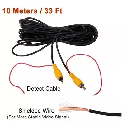 10m Car Rear View Parking Reverse Camera Video RCA AV Extension Cable Wire 12V • £8.49