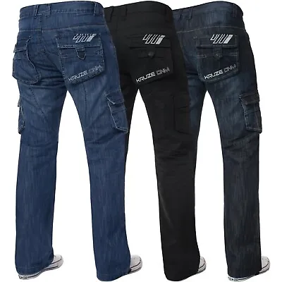 Kruze Mens Cargo Combat Trousers Jeans Work Denim Pants Big King All Waist Sizes • $26.12