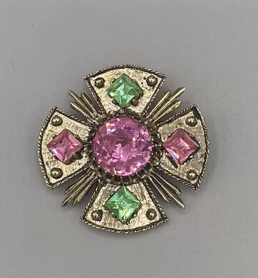 Vintage DODDS Signed Couture Rhinestone Maltese Cross Brooch • $55