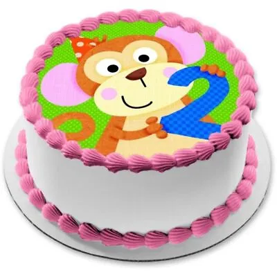 2. Birthday Monkey Cake Image Edible Muffin Party Decoration New Gift... • $7.86