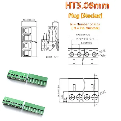 5P 6 Pin Way HT5.08mm Electrical Plug Housing Screw Terminal Block Connector • $28