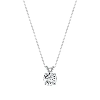 1.25 Ct Round 14K White Gold Created Diamond Solitaire Pendant Necklace 18  • $179.97