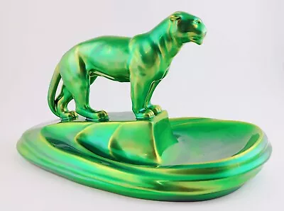$750 • Buy Large Zsolnay Green Eosin Tray With Panther