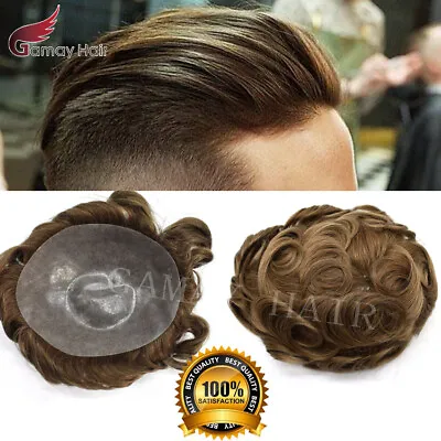 Mens Toupee Full Poly 0.1mm Invisible Thin Skin Human  Hair Piece Hair Wigs PAPY • $169