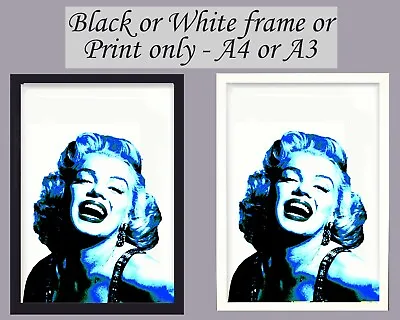 £4.95 • Buy Marilyn Monroe Print Wall Art Framed Picture Poster Laughing Home A3 A4 Blue Ico