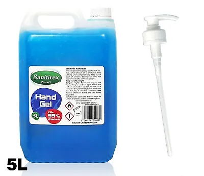 £16.95 • Buy Hand Sanitizer Sanitiser Gel Alcohol 70% 5L 5 Litre UK Made +Free Dispenser Pump