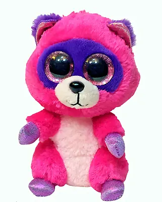 Ty Beanie Boos ROXIE Raccoon 2015 Hot Pink Plush Glitter Eyes ~No Heart Tag 6in. • $12