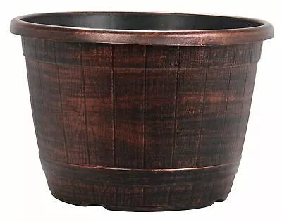 £7.99 • Buy Copper Wooden Barrel Plant Pot Outdoor Garden Flower Tree Round Plastic Planter