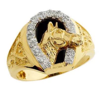 1/10 Ct Natural Round Diamond Accents Men's Horseshoe Band Ring 10K Yellow Gold  • $802.23