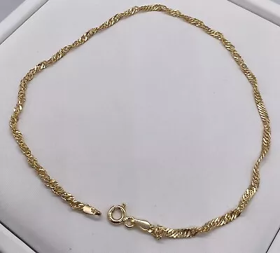 9ct Yellow Gold Singapore Anklet 2.4mm 10 Inch - Hallmarked • £66