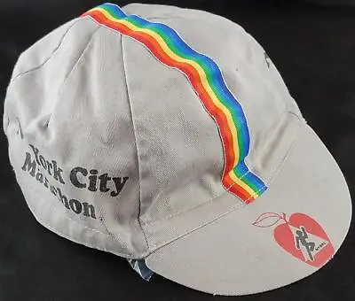 Vintage New York Marathon Hat Cycling Cap Gray & Rainbow Stripe • $24.95