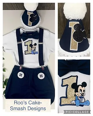 NEW NAVY Mickey Mouse Baby Boy's 1st Birthday Cake Smash Party Prop Outfit  12 1 • $15.16