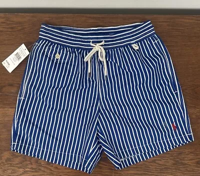 Polo Ralph Lauren Royal Blue White Stripe Red Pony Traveller Swim Shorts XS • £0.99