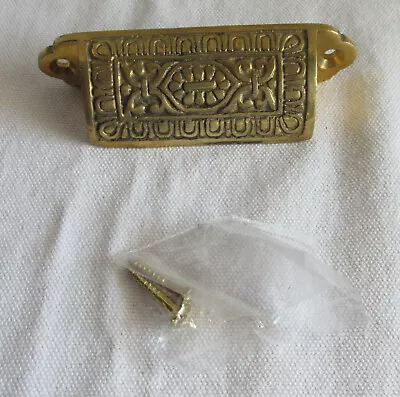 Drawer Pull Brass Ornate Victorian Style Cabinet Bin Cup Handle NOS Desk Dresser • $7.50