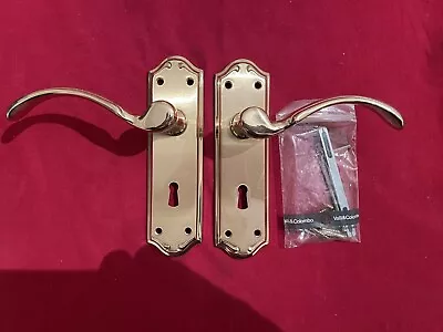 Solid Brass Valli & Colombo  Door Handles Key Hole  Levers Oro Finish NOS • £69.95