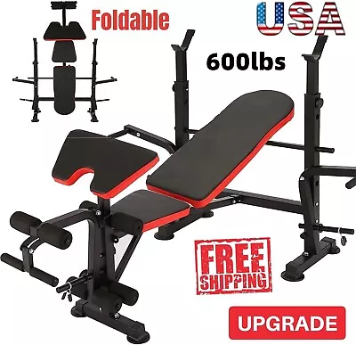 600lbs 5 In 1 Foldable Adjustable Olympic Weight Bench Set Full Body Workout • $159.99