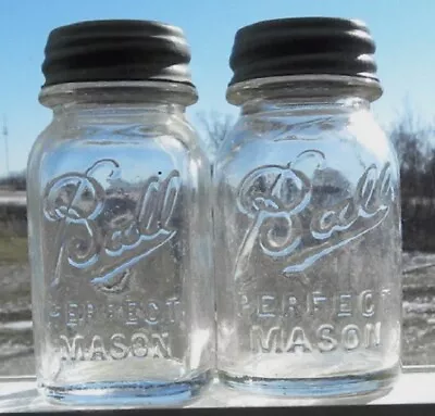 Vintage Ball Perfect Mason Miniature Canning Jars Zinc Lids Salt & Pepper Set • $34.99